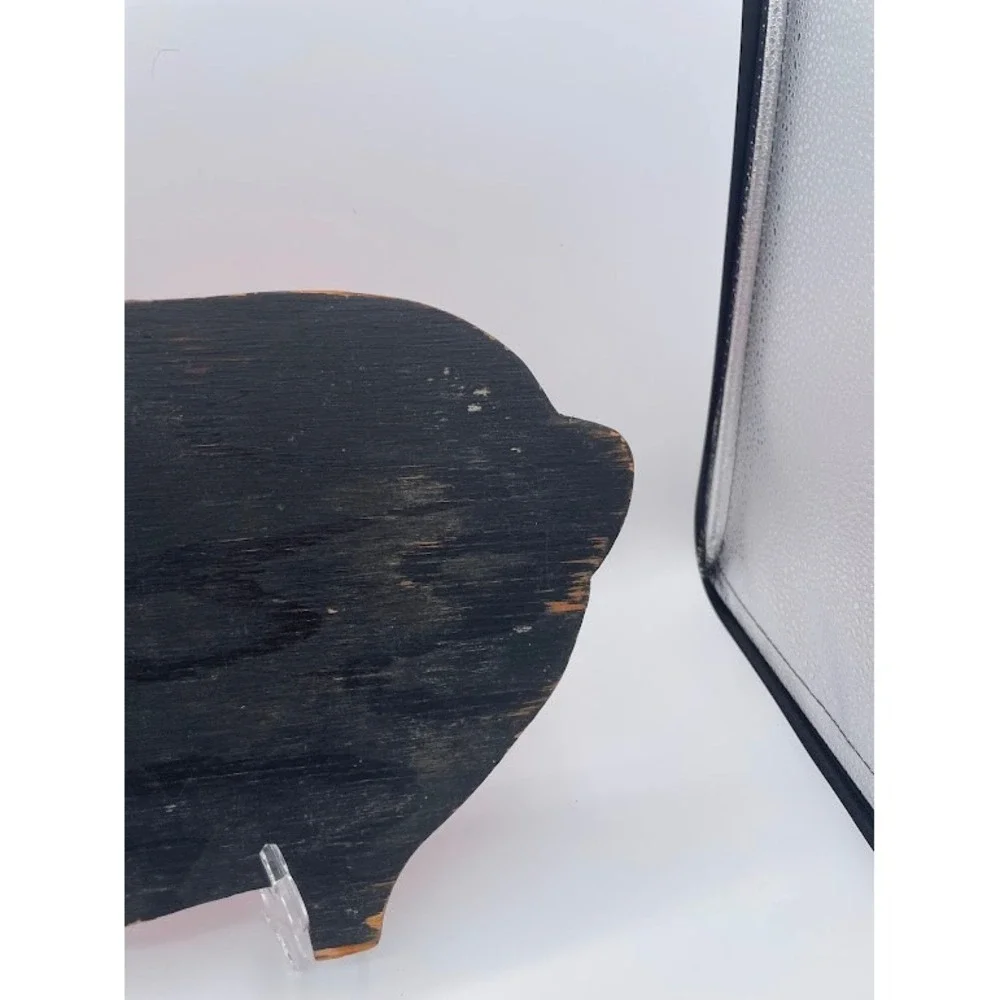 Vintage Pig Shaped Wood Wall Decor Orange Crackle Finish Farmhouse Kitchen